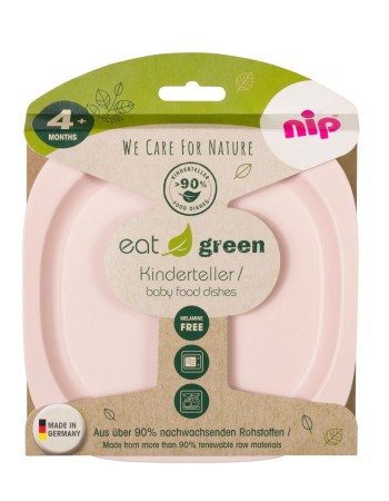 Set 2 farfurii intinse Eat Green pentru mancarea copiilor, din plastic bio, lavabile in masina de spalat vase, 4+ luni, nip 37068
