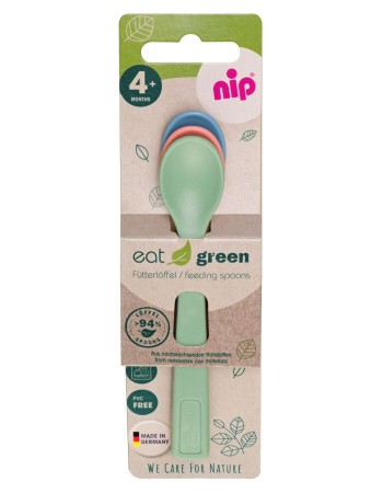 Set 3 lingurite colorate Eat Green pentru bebelusi, din plastic bio, lavabile in masina de spalat vase, 4+ luni, nip 37066