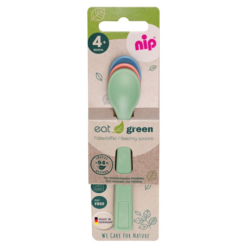 Set 3 lingurite colorate Eat Green pentru bebelusi, din plastic bio, lavabile in masina de spalat vase, 4+ luni, nip 37066