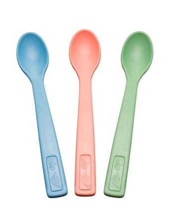 Set 3 lingurite colorate Eat Green pentru bebelusi, din plastic bio, lavabile in masina de spalat vase, 4+ luni, nip 37066