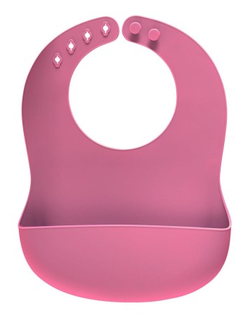 Bavetica din silicon moale cu buzunar colector pentru bebelusi, reglabila, roz, Reer Eat`n Tidy 25044