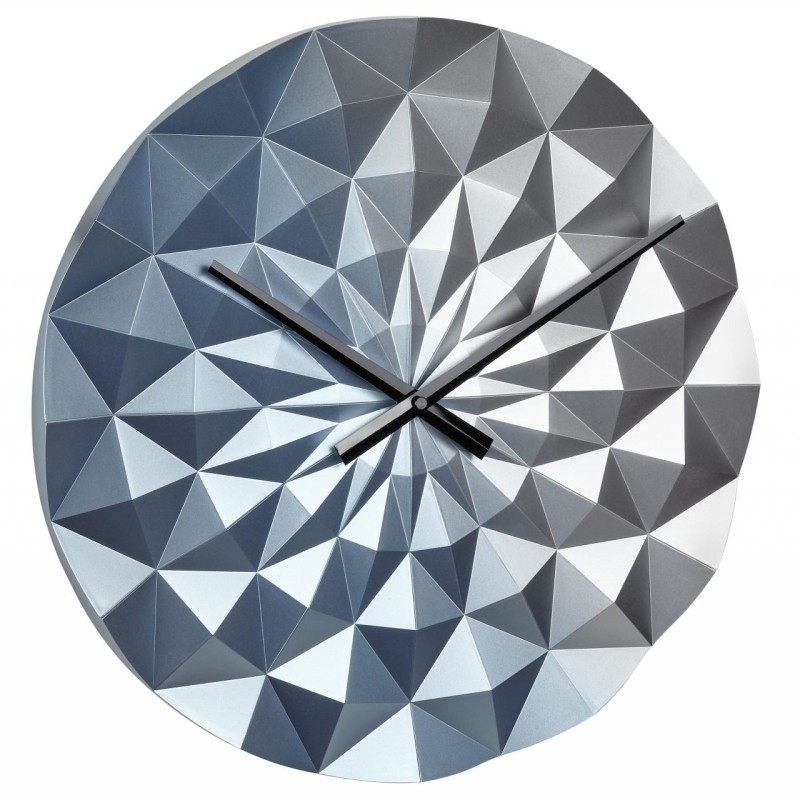 Ceas geometric de precizie, analog, de perete, creat de designer, model DIAMOND, albastru metalic