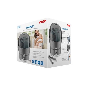Sterilizator biberoane cu abur fierbinte in 10 minute, oprire automata, capacitate 6 biberoane, gri, VapoMat S, Reer 36021