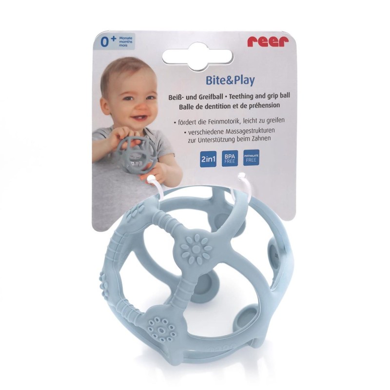 Jucarie pentru dentitie si minge 2in1, silicon, 0 luni+, Reer Bite&Play 79262