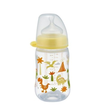 Biberon cu gat larg si tetina anti-colici rotunda din silicon moale, 260 ml, debit mediu (M), de la 0 luni, NIP 35040