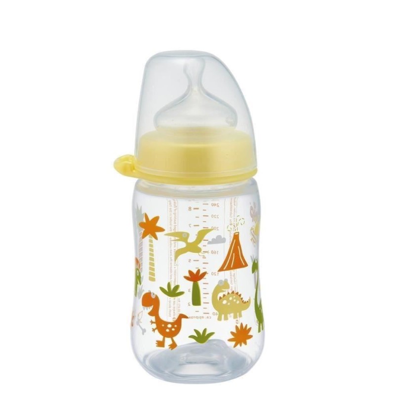 Biberon cu gat larg si tetina anti-colici rotunda din silicon moale, 260 ml, debit mediu (M), de la 0 luni, NIP 35040
