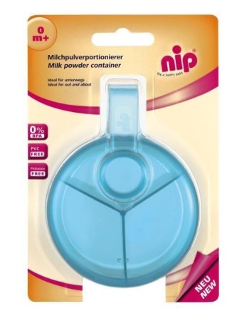 Recipient pentru lapte praf cu capac rotativ si 3 compartimente, 9 x 6 cm, 0+ luni, nip 37048