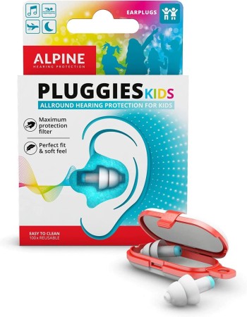Dopuri de urechi antifonice reutilizabile pentru copii 3-12 ani, transparente, protectie zgomote SNR 25, previn patrunderea apei in ureche, ALPINE Pluggies Kids ALP23541
